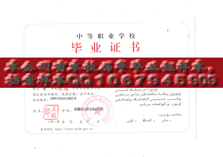 新疆轻工职业技术学院毕业证样本